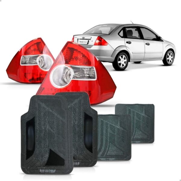 Par Lanterna Fiesta Sedan 2005 A 2010 + Jogo Tapete Pvc Vermelho