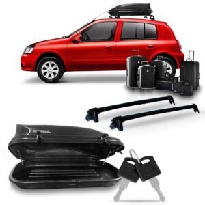 Kit Rack Clio 04 Portas Aluminio Preto Com Bau Maleiro 350 L Preto