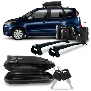 Kit Rack Picasso Aluminio Preto Com Baú Maleiro 350 Litros Preto