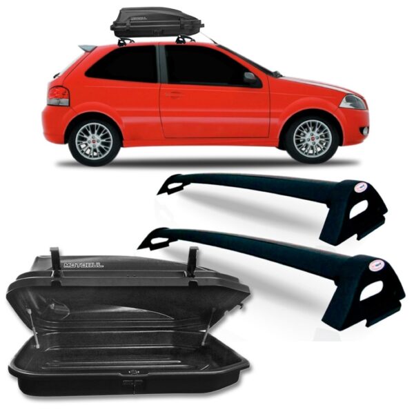 KIT RACK TETO FIAT PALIO 1996 A 2011 PRETO COM BAU MALEIRO 270 LITROS