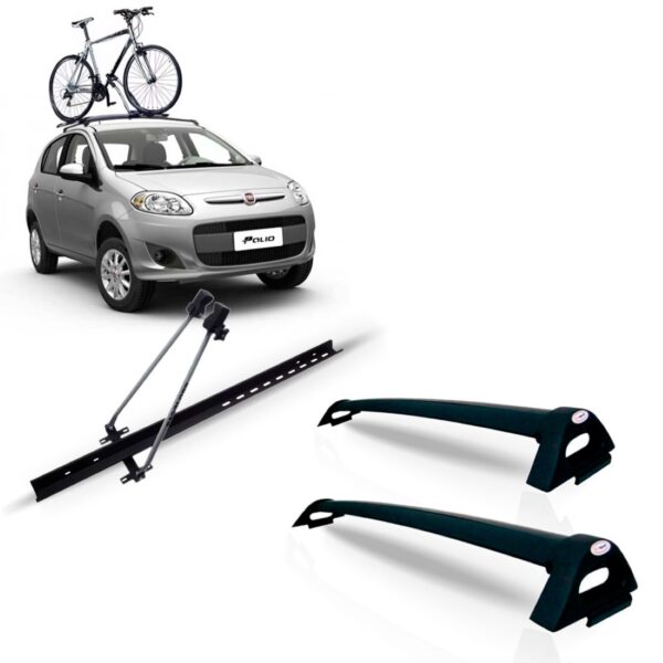 Rack Teto Palio 2012 13 14 15 2016 Preto + Suporte Bicicleta Preta