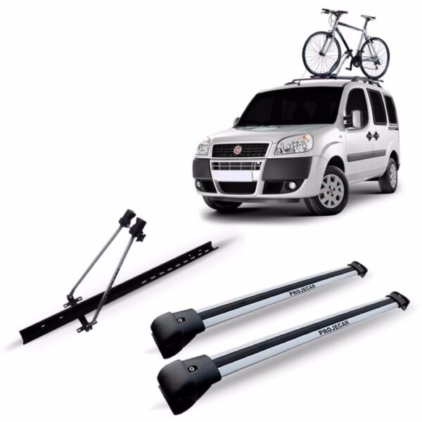 Travessa Teto Doblo 2002 A 2016 Prata + Suporte Bike Prata