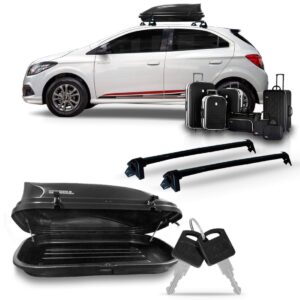 Kit Rack Onix Aluminio Preto Com Bau Maleiro 350 Litros Preto