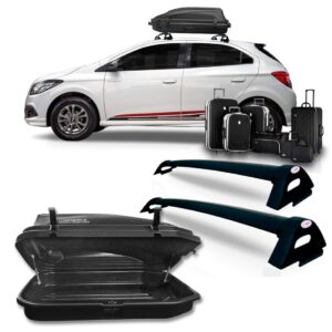 Kit Suporte Bagagem De Teto Onix + Bau Maleiro 270 Litros Preto