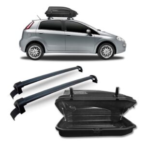 Rack Teto Fiat Punto 2007 A 2017 Preto + Maleiro 270 L Preto