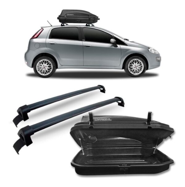 Rack Teto Fiat Punto 2007 A 2017 Preto + Maleiro 270 L Preto