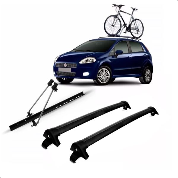 Kit Suporte Bike + Bagageiro Alumínio Punto 2007 A 2015 Cor Preto