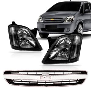 Kit Faróis Meriva Fume + Grade Frontal Prymer 2009 2010 2011