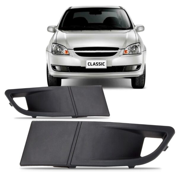 Par Grade Moldura Milha Classic 2010 A 2016 Com Furo Preto Ambos Lados