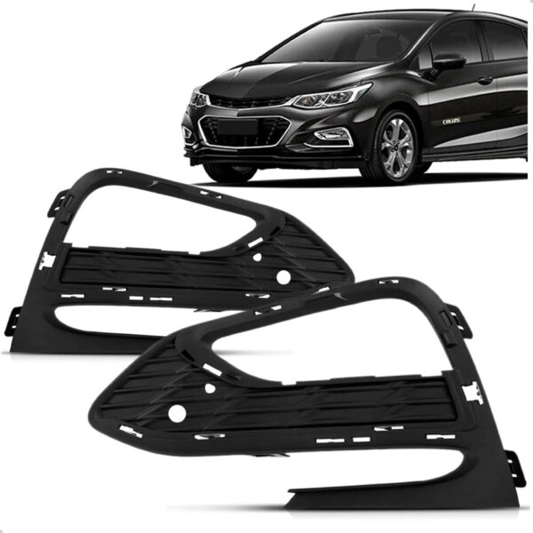 Par Moldura Farol Milha Cruze Hatch 2017 A 2019 Furo Sensor Preto Ambos Lados