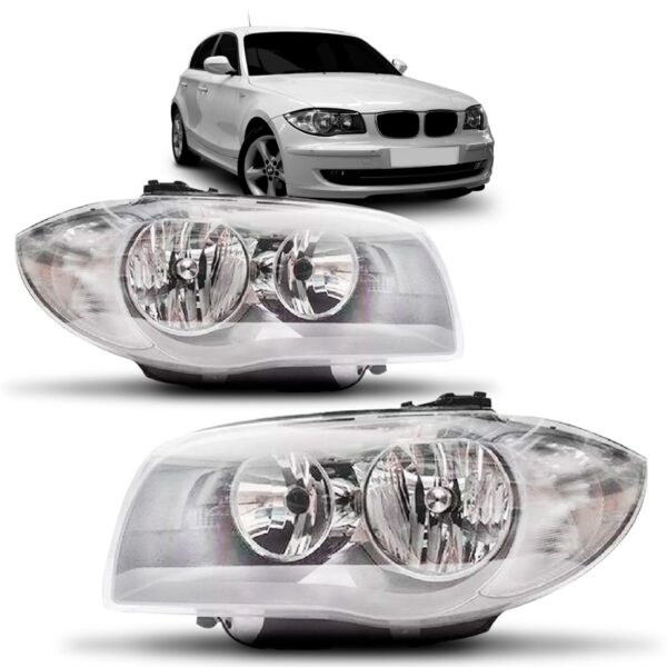 Par Farol Dianteiro Para Bmw 118i 2006 A 2011 Mascara Prata
