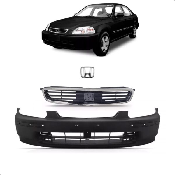 Parachoque Civic 1996 A 1998 + Grade Superior Completa Preto