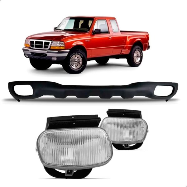 Kit Spoiler + Par Farol De Milha Ranger 1998 A 2004  Preto