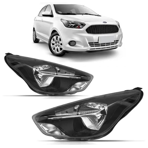 Jogo Farol Ford Ka 2015 2016 2017 2018 Manual Mascara Negra