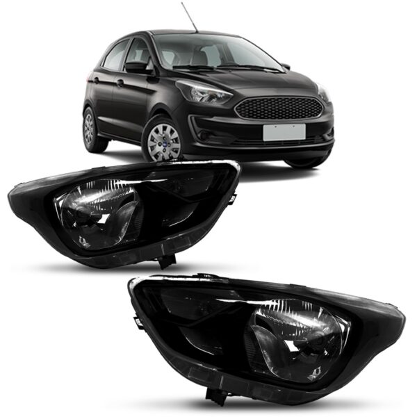Par Farol Para Ford Ka 2019 2020 Black Manual Lampada (h4) Ambos Lados