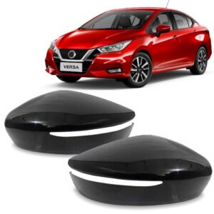 Par Capa Retrovisor Versa 2020 A 2022 C/ Furo Sinaleira Preto