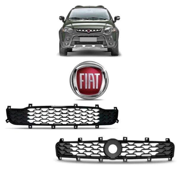 Kit Grades Fiat Strada Working 2014 A 2020 Sup Inf.+emblema Preto