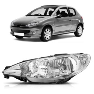 Farol Peugeot 206 E 206 Sw Ano 00 Ao 06 Foco Simples Liso Lado Esquerdo
