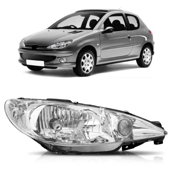 Farol Peugeot 206 E 206 Sw Ano 00 Ao 06 Foco Simples Liso Lado Direito