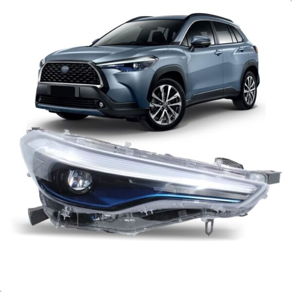 Farol Corolla Cross 2021 2022 2023 2024 C/ Led E Friso Azul Lado Direito