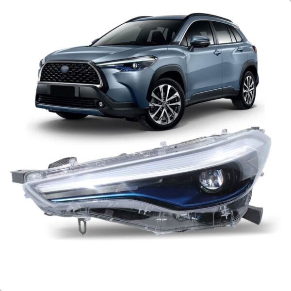 Farol Corolla Cross 2021 2022 2023 2024 C/ Led E Friso Azul Lado Esquerdo