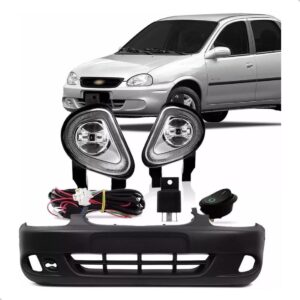 Kit Parachoque + Auxiliar Neblina Corsa Classic 2000 A 2007 Preto