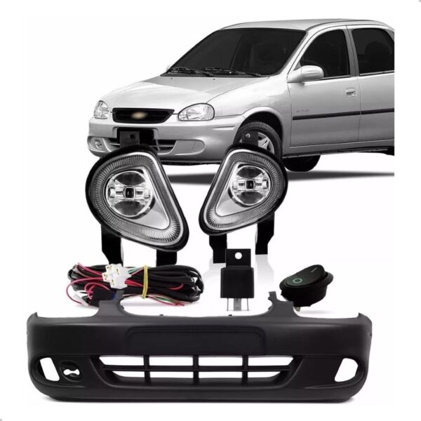 Kit Parachoque + Auxiliar Neblina Corsa Classic 2000 A 2007 Preto