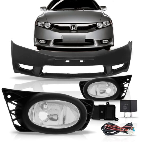 Kit Envolvente New Civic C/ Ressalto 09/11 + Kit Farol Milha Preto