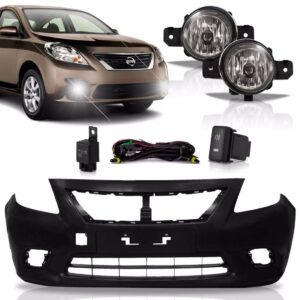 Kit Parachoque Versa Nissan 2010 2011 2012 + Kit Farol Milha Preto