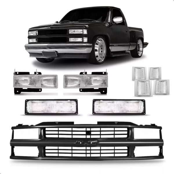 Kit Silverado Black Grade E Jogo Faróis E Sinaleiras Plástico