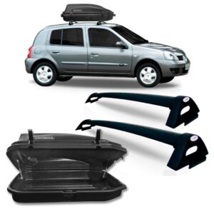 Rack Bagageiro Clio 2000 Até 2012 Preto + Baú 270 Litros Preto