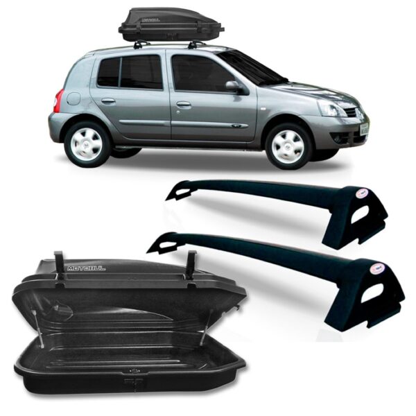 Rack Bagageiro Clio 2000 Até 2012 Preto + Baú 270 Litros Preto
