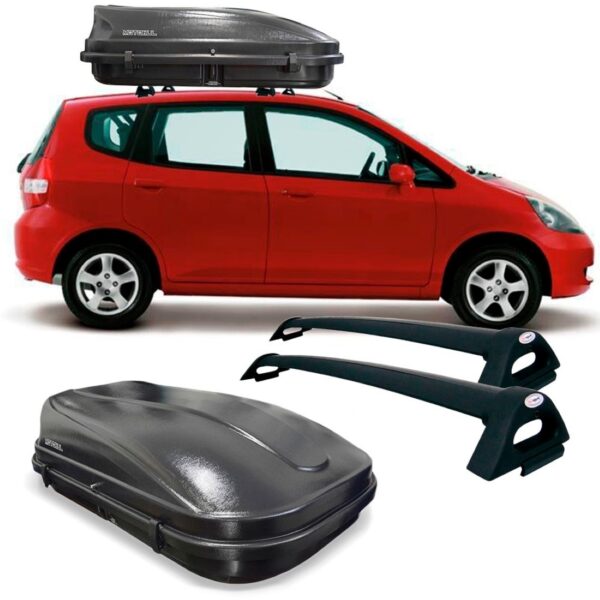Bagageiro Honda Fit 2004 A 2008 + Baú 510 Litros Maleiro Preto