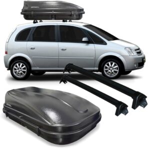 Rack Bagageiro Meriva Aluminio Preto + Baú 510 Litros. Preto