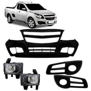 Parachoque Montana 2012 A 2015  Kit Farol Milha + Par Grades Preto