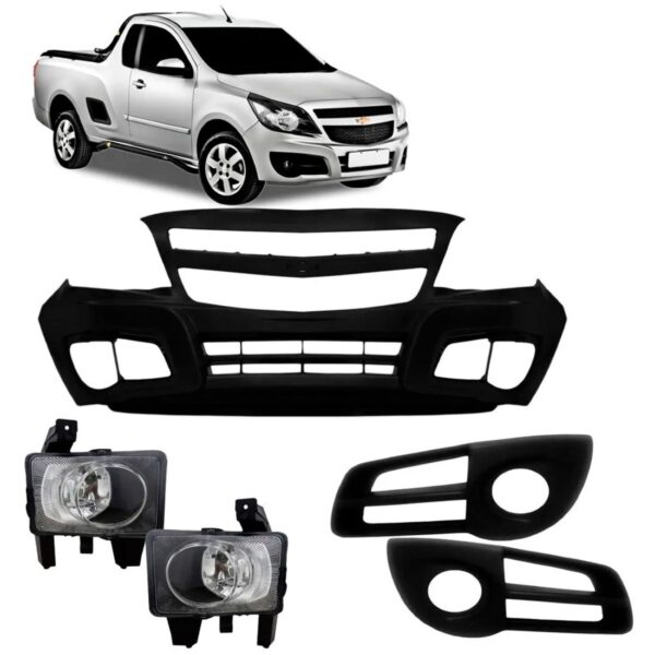 Parachoque Montana 2012 A 2015  Kit Farol Milha + Par Grades Preto