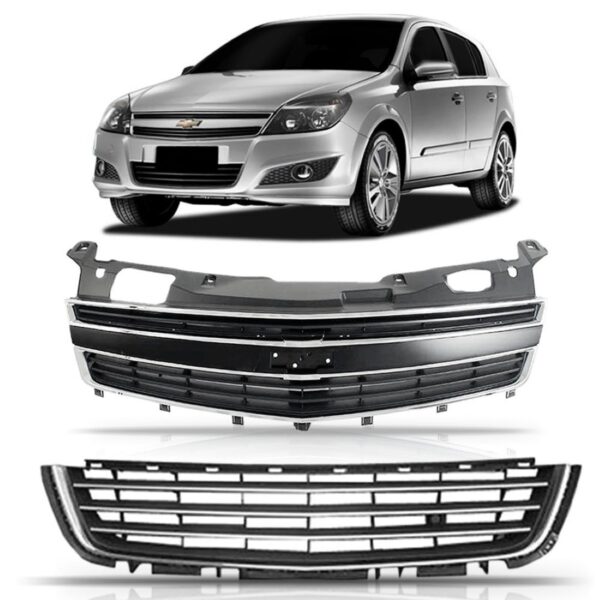 Tela Frontal Vectra 2009 2010 2011 2012 + Inferior Central Preto-cromado Superior/inferior