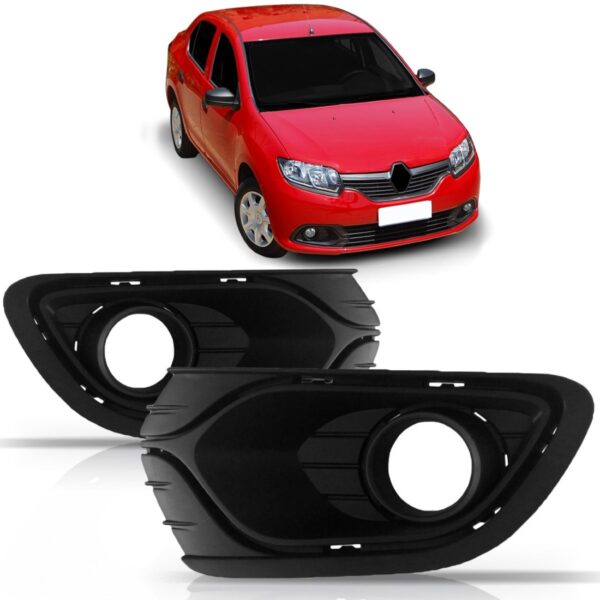 Par Tela Frontal Moldura Milha Logan 2014 15 16 C/ Furo Preto