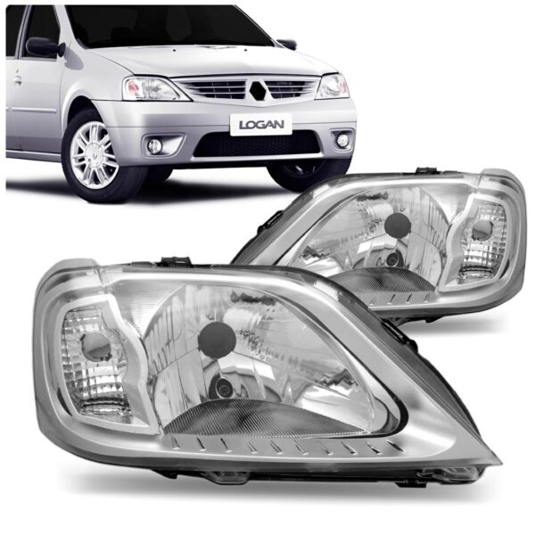 Par Farol Logan 2007 2008 2009 2010 Renault Cromado Direito E Esquerdo