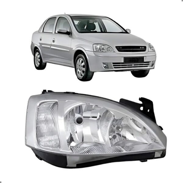 Farol Para Corsa 2003 2004 2005 A 2007 Cromado Lente Raiada Esquerdo/motorista
