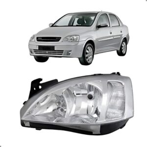 Farol Para Corsa 2003 2004 2005 A 2007 Cromado Lente Raiada Direito/passageiro