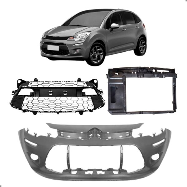 Kit Painel Frontal E Parachoque C3 2012 A 2020 Com Grade Para Pintar