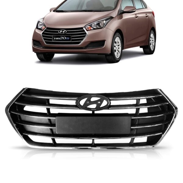 Tela Frontal Hb20 Sedan 2016 17 Completa Com Frisos Cromado Preta
