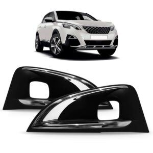 Kit Par Aro Cromado Moldura Milha Pra Pgeot 3008 2017 A 2019 Preto