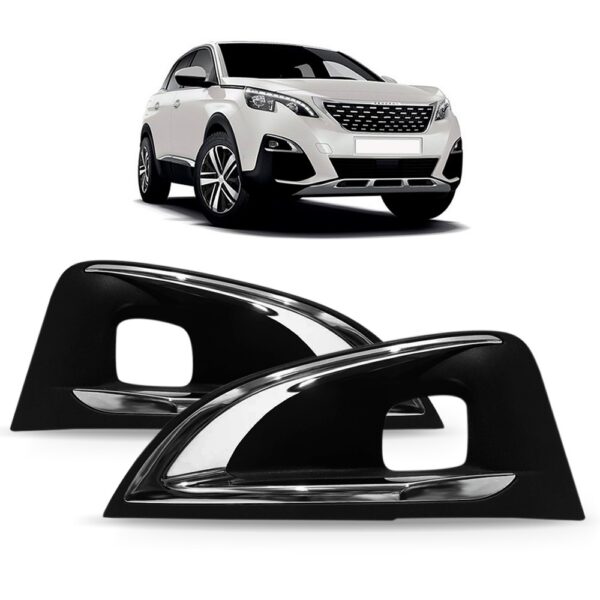 Kit Par Aro Cromado Moldura Milha Pra Pgeot 3008 2017 A 2019 Preto