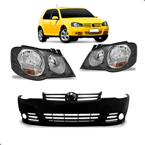 Kit Parachoque Para Golf 2008 2009 A 2012 Com Par Farol Preto