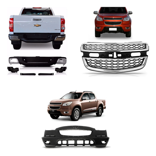Kit S10: Parachoque Traseiro Cromado 2012-2016 + Grade Cromada + Parachoque Dianteiro