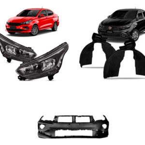 Kit Cronos 2017 A 2022 : Parachoque C/ Frisos Preto + Par Farol Manual Sem Led + Par Parabarro Dianteiro