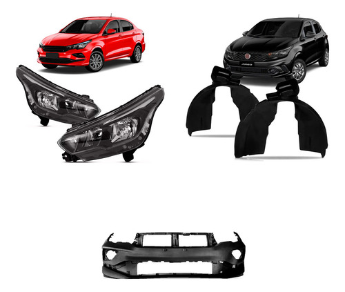 Kit Cronos 2017 A 2022 : Parachoque C/ Frisos Preto + Par Farol Manual Sem Led + Par Parabarro Dianteiro