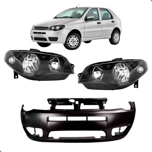 Kit Parachoque E Faróis Fumê Palio Flex Economy 2004 A 2010 Ambos Lados